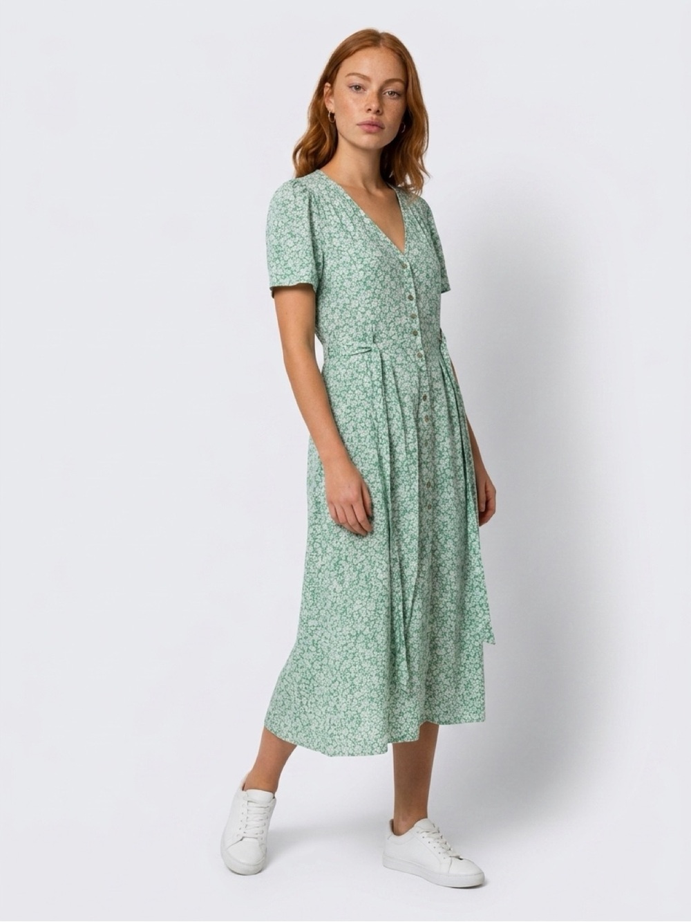 Green Floral Wrap Maxi Dress by OYSHO